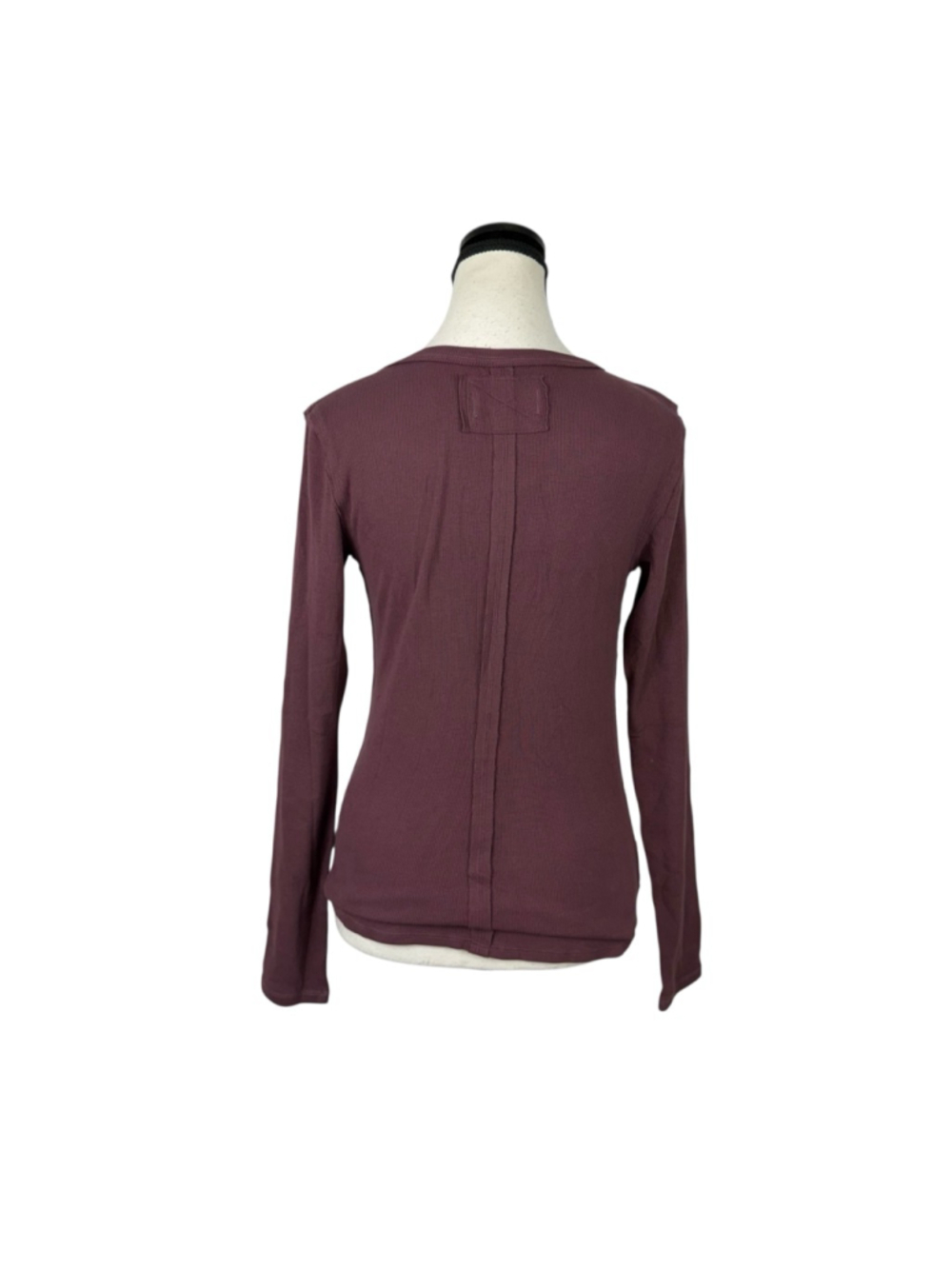 Free People We The Free Ribbed Henley Burgundy Long Sleeve Fitted Top S Boho - Picture 5 of 14